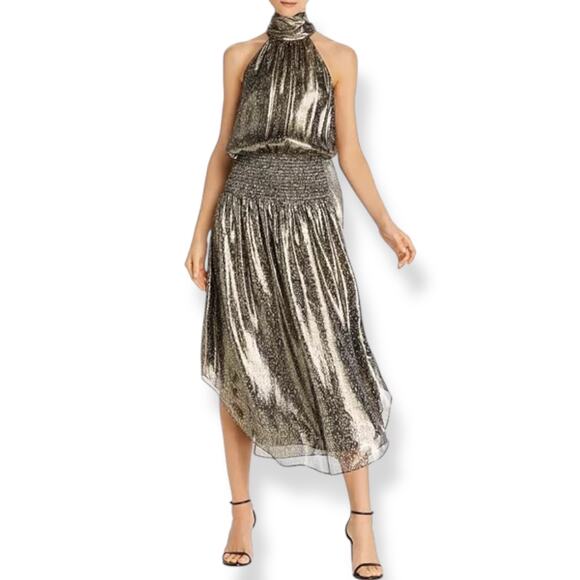 New w/Tags RAMY BROOK NEW YORK silk metallic snakeskin print evening dress gown - Picture 5 of 17